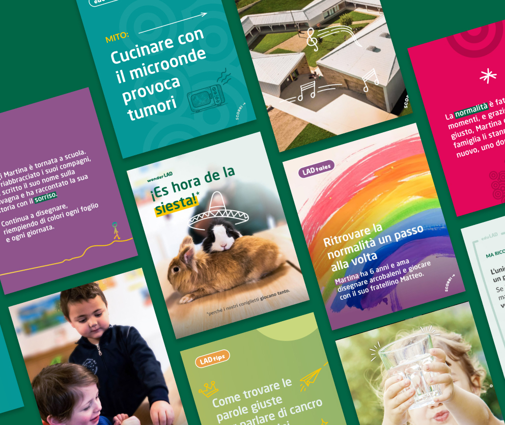 Panoramica format social LAD ETS: visual post su supporto psicologico, medico e attività per le famiglie