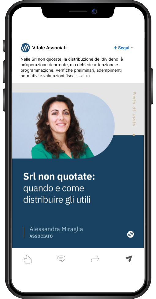 Format grafico Punto di vista sugli utili nelle Srl non quotate, spiegate da Alessandra Miraglia