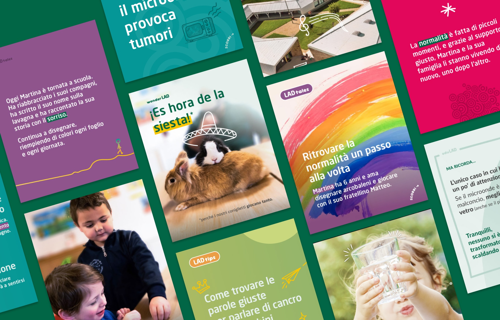 Panoramica format social LAD ETS: visual post su supporto psicologico, medico e attività per le famiglie